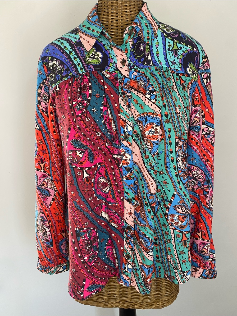Anthropologie Maeve Paisley Print Blouse in Teal, Blue, Pink